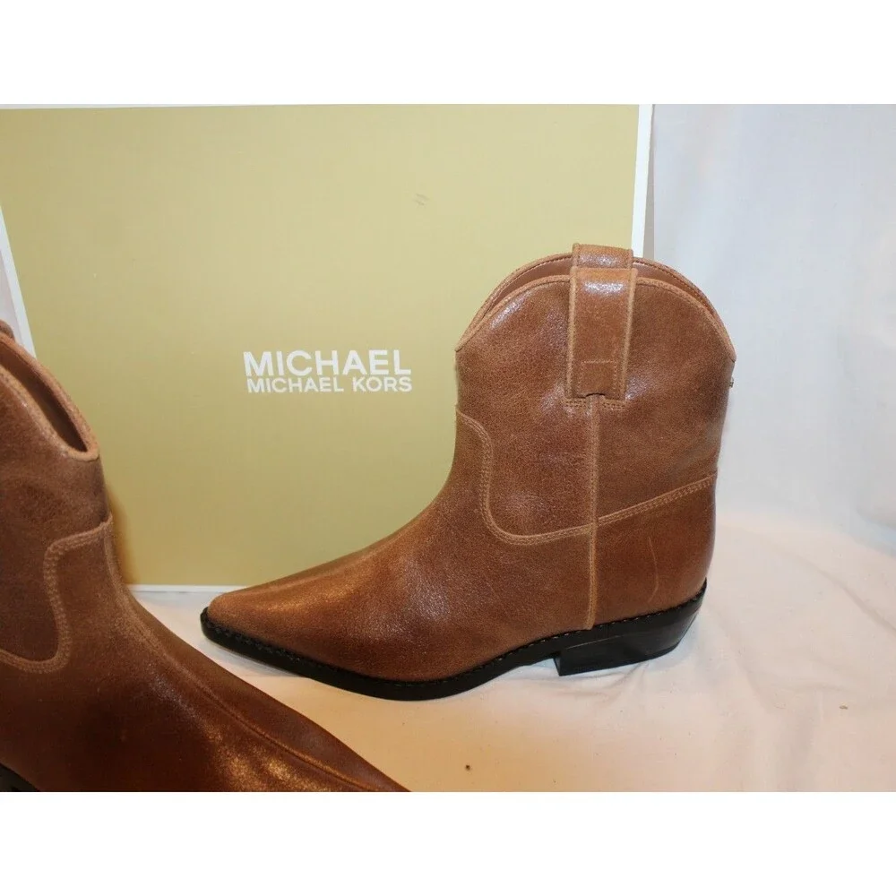 Michael Kors Noemie Women Pointed Toe Luggage Leather Pull On Ankle Boots 7 $175